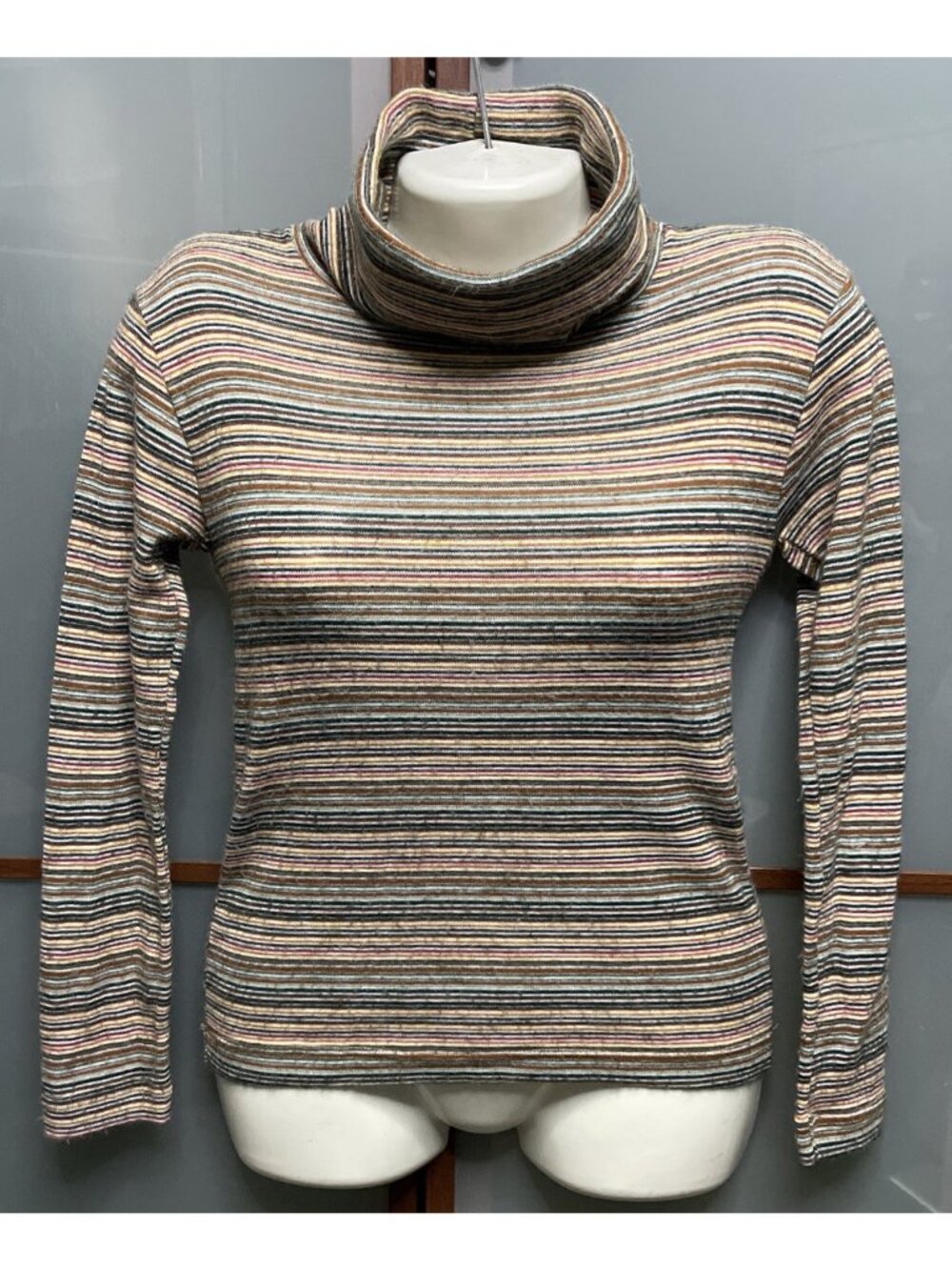 Vintage Italian Womens Small Striped Turtleneck Longsleeve Sweater Top Mod Italy